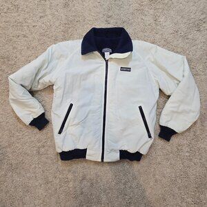 ★💗Lands' End  White & Navy Fleece Lined 1990s Vintage Classic Winter Jacket